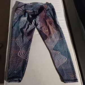 Sweaty Betty London power 7/8 leggings Blue/ rust Wavy Patterned size 6